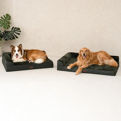 EHEYCIGA Large Dog Bed Memory Foam for Crate, Orthopedic Dog Bed Large Size Dogs with Washable Removable Cover, Waterproof Pet Sofa Couch with Nonskid Bottom, 35x22x6, Dark Green