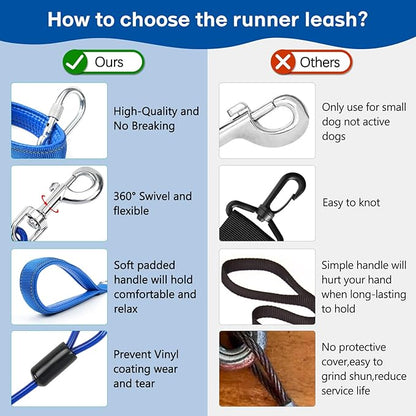 Long Leash Chew Proof, Tie Out Cable for Dogs 10/20/30/50 ft With Carabiner, Leads for Yard Medium Large Dogs, Padded Handle (Blue, 10Ft)