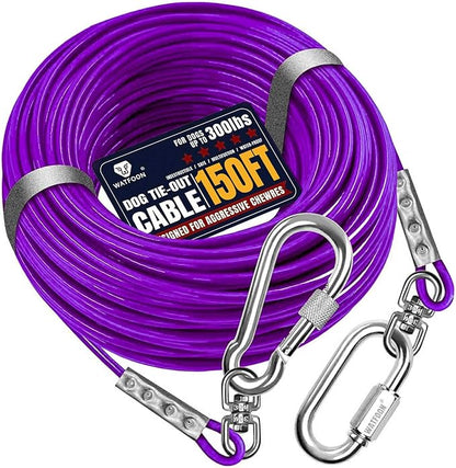 Tie Out Cable for Dogs Up to 300lbs, 150ft Extra Strong 1000lbs Break Strength Tie-Out Tether Trolley Training Lead,Dog Run Cable for Yard Garden Park Camping Outside (Purple, 300lbs 150ft)