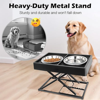 Joytale Metal Stand Elevated Dog Bowls, Heavy Duty 9 Adjustable Height from 9" to 17.5" Dog Food Stand, 2 Stainless Steel Bowls, Non-Slip and Non Spill Raised Food & Water Station for Large Breeds