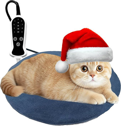 Quwzayail Cat Heating Pad, 9 Gears and time Settings and Metal Protective Tube, Adding Wire Rope Warming,Comes with Soft Fabric Cover. (16.0" Lx 16.0" W x0.5 Th, Blue Pattern)