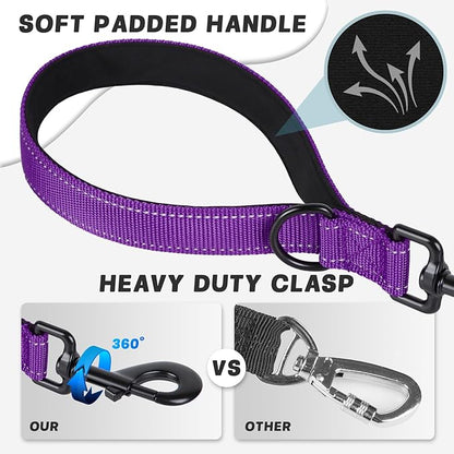 Dog Leash, Short Dog Leash, Leashes for Large Breed Dogs,Traffic Padded Handle- Reflective Training Lead, Perfect for Medium to Large Dogs(24 Inch, Purple)