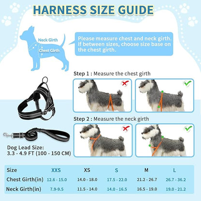 SlowTon No Pull Small Dog Harness and Leash Set, Puppy Soft Vest Harness Neck & Chest Adjustable, Reflective Lightweight Harness & Anti-Twist Pet Lead Combo for Small Medium Dogs (Black, XXS)