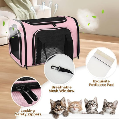 FOORLON Soft Sided Pet Carrier - TSA Approved Collapsible Waterproof Travel Carrier for Small/Medium Cats Dogs Puppies (Up to 15lbs) - Pink