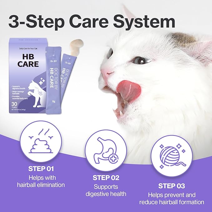 Doctor By HB Care Cat Hairball Supplement-Hairball Treatment for Cats Furball Control Relief Remedy & Digestive Support with Omega-3, Chitosan lickable Formula Individuallly Packaged (1Pack, 30 Count)