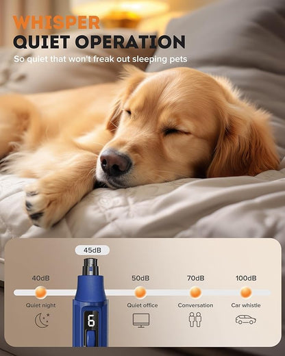 7-Speed Dog Nail Grinder with LED Light – Ultra Quiet Electric Pet Nail Trimmer for Large Dogs & Cats – Professional Grooming Tool with Dust Collector, One-Hand Speed Control & Instant Stop Safety