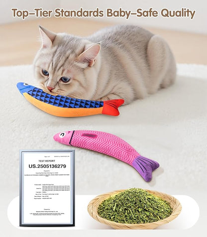 PetBusy Cat Toys with[5000mg A+Natural Catnip &Silvervine] [Baby Grade] Interactive Soft Chew Kicker Cat Toys for Indoor Cats & Kittens, [Crinkle &Bell] Fish Sound Toy, Drives Bored Cat Crazy with Fun