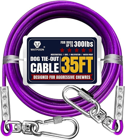 Tie Out Cable for Dogs Up to 300lbs,35ft Extra Strong 1000lbs Break Strength Tie-Out Tether Trolley Training Lead,Dog Run Cable for Yard Garden Park Camping Outside (Purple, 300lbs 35ft)