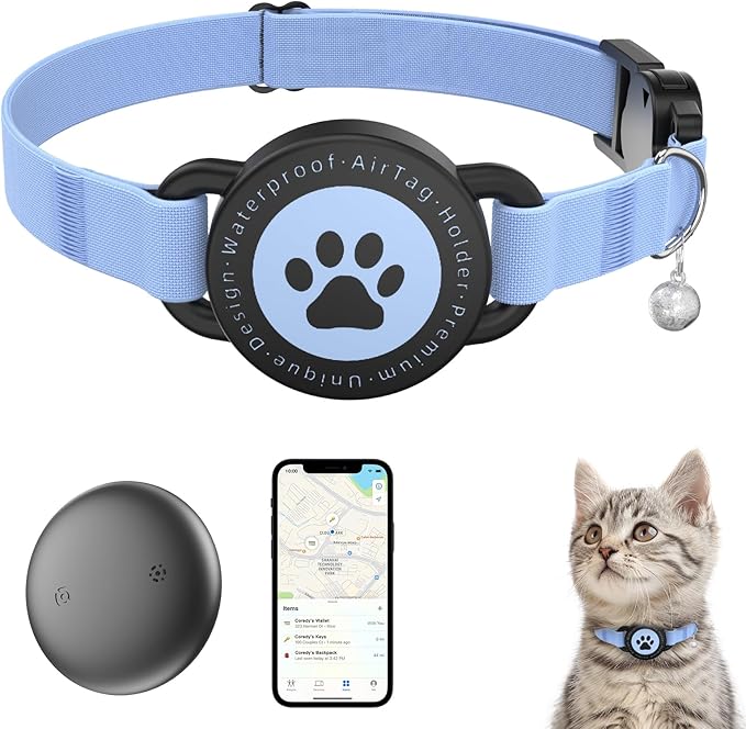 1 Pack GPS Cat Tracker Collar(iOS & Android), Bluetooth Mini GPS Dog Tracker, Smart Pet Activity Tracker, No Monthly Fee, Work with Apple Find My & Google Find Hub, Finder Tag for Pets,Items