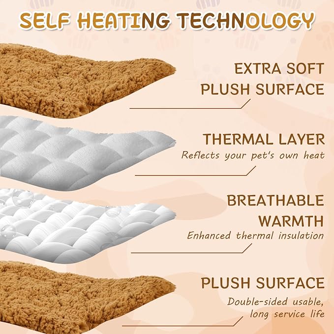 BrightRow 3 Pack Self Warming Pet Bed Leaf Shape Self Heating Cat Dog Mat Washable Thermal Sleeping Pad for Indoor Outdoor Hedgehog, Bunny, Sugar Glider, Rat, Chinchilla(Orange,Large-19 x29)