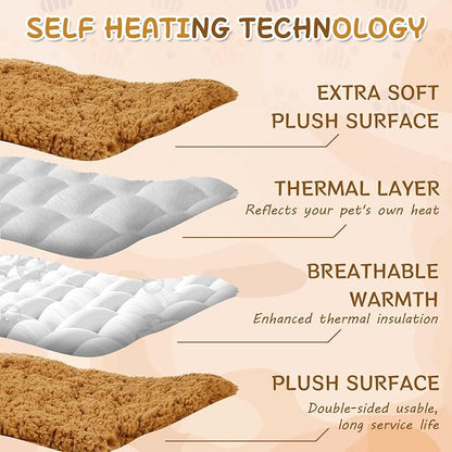 BrightRow 3 Pack Self Warming Pet Bed Leaf Shape Self Heating Cat Dog Mat Washable Thermal Sleeping Pad for Indoor Outdoor Hedgehog, Bunny, Sugar Glider, Rat, Chinchilla(Orange,Large-19 x29)