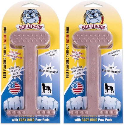 Bullibone Nylon Dog Chew Toy for Aggressive Chewers - Dental Hygiene Bone with Beef Flavor, Durable Tough Chew Toys for Extra Large Dogs, Indestructible Dog Bone - 2 Pack