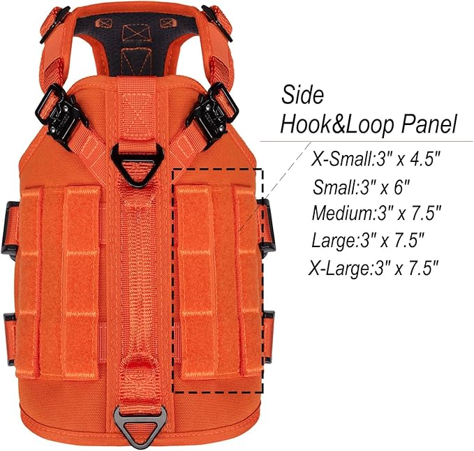 ICEFANG GN3 Tactical Dog Harness with 6X Buckle,Dog Molle Vest with Handle,3/4 Body, Hook and Loop Panel for ID Patch,No Pulling Front Clip (X-Small (Pack of 1), Safety Orange)