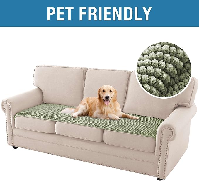 H.VERSAILTEX Plush Chenille Couch Cover for 3 Cushion Couch Anti Slip Washable Sofa Slipcovers Soft and Durable Furniture Protector for Dogs Cats Kids (27.5" x 71", Sage)