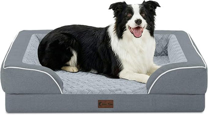 Casa Paw Orthopedic Dog Beds for Large Sized Dogs, Waterproof Memory Foam Large Pet Bed with Sides 35x22Inch, Non-Slip and Egg-Crate Foam Big Dog Couch Bed with Removable Washable Cover, Grey