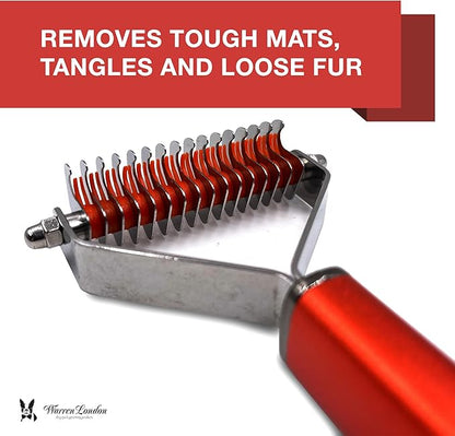 Warren London 10-in-1 Dog Spray & Rake Brush Combo | Detangles, Softens & Reduces Shedding | 16oz After Bath Spray + Dematting Rake | $40 Value – Now $29.99