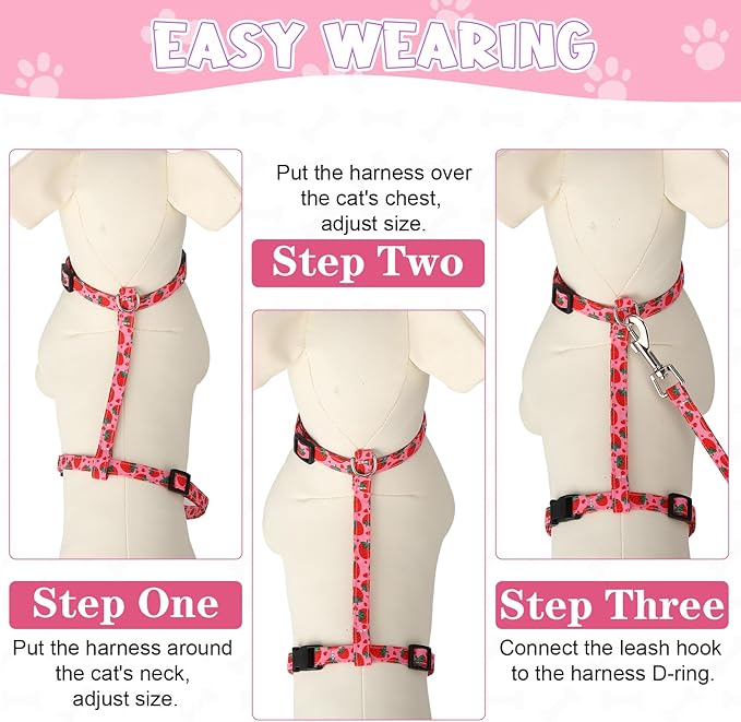 2 Pack Cat Harness and Leash, Escape Proof Adjustable Cat Harness with Leash Collar, Lightweight Soft and Comfortable, for Small Medium Cats Safe Walking and Travel