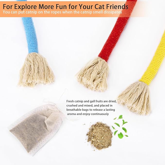 Retro Shaw Cat Chew Toys Ropes 3Pcs with Natural Catnip & Silvervine, Cat Nip String Toy, Interactive Kicker Safe Teeth Cleaning Kitten Toys for Indoor Cats Kitty, 23.6 Inches