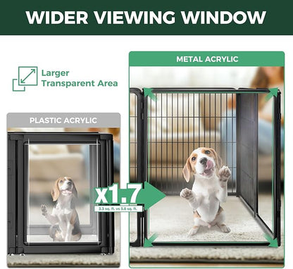 FXW Acrylic & Wire Mesh Indoor Dog Playpen, Heavy Duty 32 Inch 8 Panels Metal Dog Pen for Small and Medium Dogs, Black│Patented