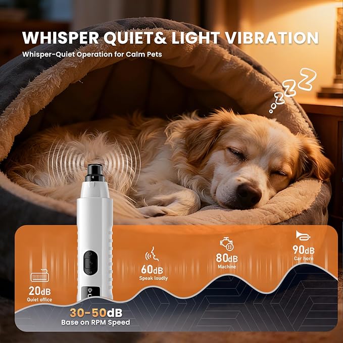 MOONEON 2026 New Silent Groom Pro Pet Nail Grinder, 5-Speed Dog Nail Grinder with Led Light, 40 db Quiet Painless Paws Grooming for Small Medium Large Dogs & Cats, USB Rechargeable