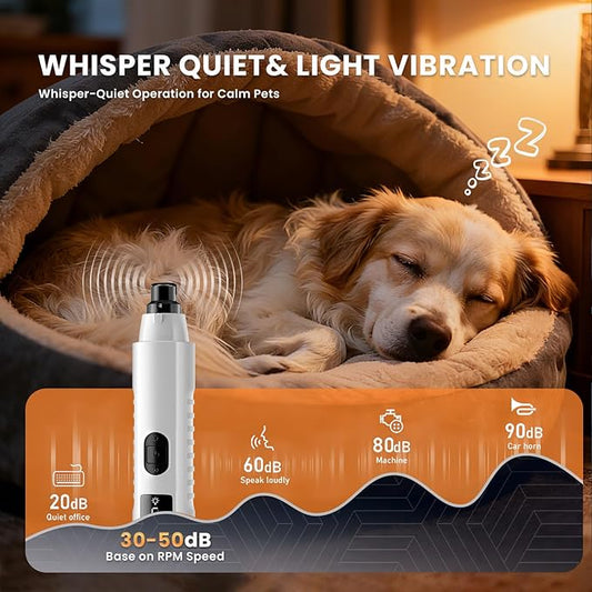 MOONEON 2026 New Silent Groom Pro Pet Nail Grinder, 5-Speed Dog Nail Grinder with Led Light, 40 db Quiet Painless Paws Grooming for Small Medium Large Dogs & Cats, USB Rechargeable