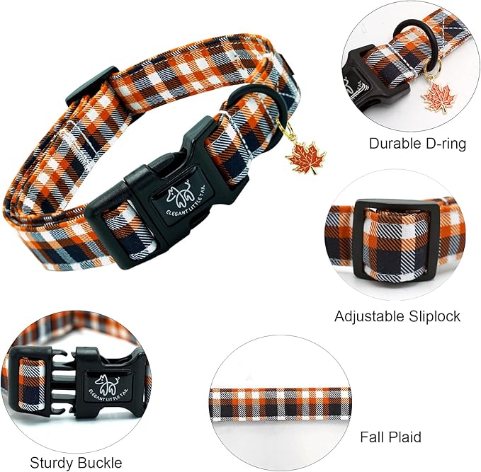 Elegant little tail Fall Dog Collar, Fall Plaid Pet Dog Collar Cotton Soft Male Collars Holiday with Quick Release Buckle Pet Puppy Collars for Medium Dogs
