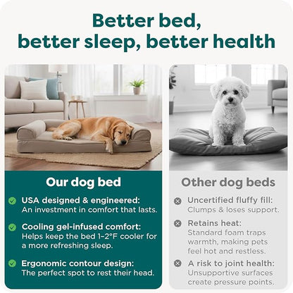 Furhaven Cooling Gel Dog Bed for Large Dogs w/ Removable Bolsters & Washable Cover, For Dogs Up to 95 lbs - Plush & Suede Sofa - Almondine, Jumbo/XL
