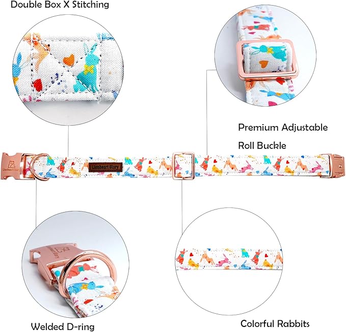 Lionheart glory Easter Collar Rabbit Print Dog Collar for Large Cute Dog Collars Spring Female or Male Pet Gift Adjustable Heavy-Duty Dogs Collar Holiday