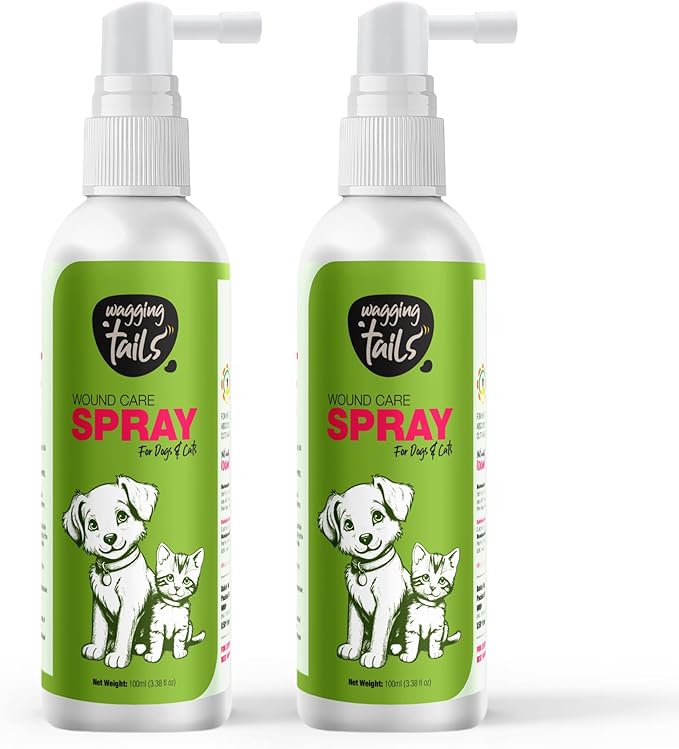 Wagging Tails Wound Care Spray - 3.38 fl oz (Pack of 2) Active Nano Silver Cleanse & Heals - Cuts, Infections, Abrasions | Recovery Liquid for Dog & Cat | Gentle Antiseptic Soothes Inflammation