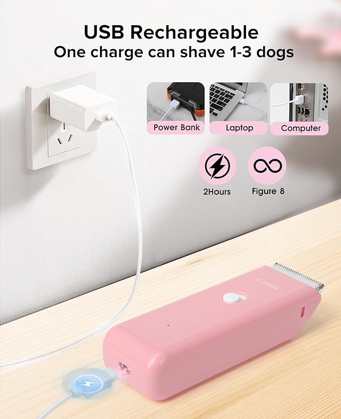 Marvljojo Upgrade Home Professional Dog Grooming Kit Clipper for Matted & Long Hair, Cordless Pet Shaver Low Noise USB Rechargeable for Cats, Small&Medium Dogs, Handy Pet Hair Grooming Trimmer, Pink
