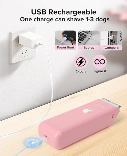Marvljojo Upgrade Home Professional Dog Grooming Kit Clipper for Matted & Long Hair, Cordless Pet Shaver Low Noise USB Rechargeable for Cats, Small&Medium Dogs, Handy Pet Hair Grooming Trimmer, Pink