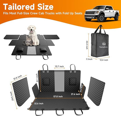 Sanqitara XL Dog Truck Seat Cover with Car Door Protector, for Trucks with Flip Up Rear Seats, Waterproof Full Coverage Dog Seat Cover for Full Size Crew Cab Trucks F150 F250