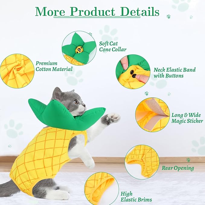 EMUST 2PCS Cat Recovery Suit & Cat Surgery Suit, Soft & Adjustable Dog Surgery Suit Female Spay for Abdominal Wounds, Cotton Cone for Cats to Stop Licking for Small Female Pets 8-16lb, Yellow, L