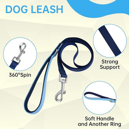 No Pull Dog Harness Leash and Collar Set, Soft Adjustable Dogs Vest Reflective and Comfortable Handle Blue X-Large