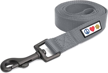 Pawtitas Solid 6 ft Grey Dog Leash M/L Custom Name and Phone Embroidery Strong Nylon Leash for Medium and Large Breeds