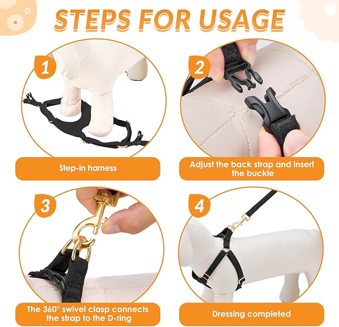 SlowTon Dog Harness Small Sized Dog - Soft XXS Dog Harness and Leash Set No Pull No Chock, Adjustable Lightweight Puppy Harness for XS Small Medium Dogs Cats (Solid Black, M)