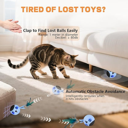 KiwiLove Cat Toys, Interactive Cat Toys for Indoor Cats, USB Rechargeable Electronic Smart Exercise Kitten Toy, Motion Chirping Activated Moving Ball (Blue)