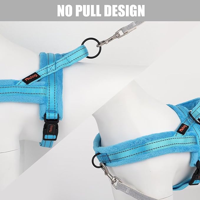 Didog Soft Flannel Padded Dog Vest Harness, No Pull/Quick Fit Reflective Dog Strap Harness, Easy for Training Walking (XXS:Chest 12-15", Blue)