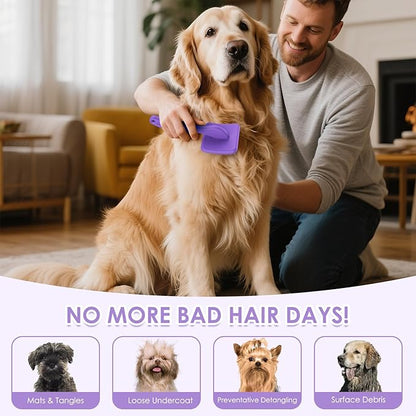 Large Slicker Brush for Dogs – 3pc Grooming Kit with Undercoat Rake & Comb, Deshedding Pin Brush for Mats & Shedding on Long-Haired & Double-Coated Dogs, Cats, Poodles & Goldendoodle, Purple
