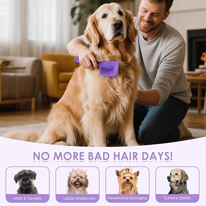 Large Slicker Brush for Dogs,Doodle Brush for Poodles, Goldendoodles, Labradoodle, Extra Long Pins for Detangling Matted Fur & Reducing Shedding, Dog Grooming Kit with Wooden Handle. Purple