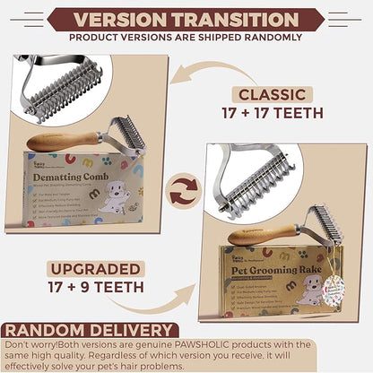 Undercoat Rake for Dogs - Professional Pet Shedding Dematting Comb with Wood Handle, Stainless Steel Blades for Pet Cats Dogs Matted Hair Tangles Removing