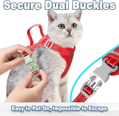 Cat Harness and Leash Set Escape Proof for Kitten Walking, Soft Adjustable Top Handle Vest Harnesses for Cats, Easy Control Breathable Reflective Small Medium Large, Red, XXS