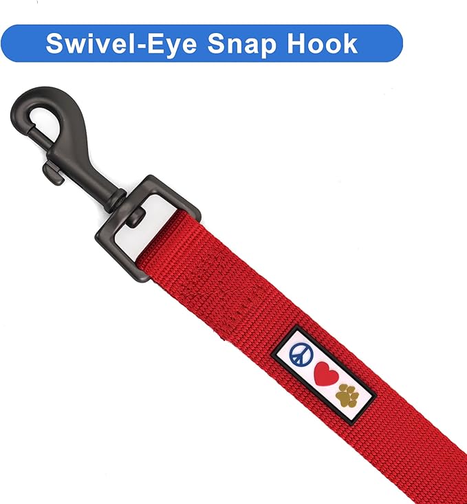 Pawtitas Solid 6 ft Red Dog Leash XS/S Custom Name and Phone Embroidery Strong Nylon Leash for Small Breeds