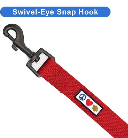 Pawtitas Solid 6 ft Red Dog Leash M/L Custom Name and Phone Embroidery Strong Nylon Leash for Medium and Large Breeds