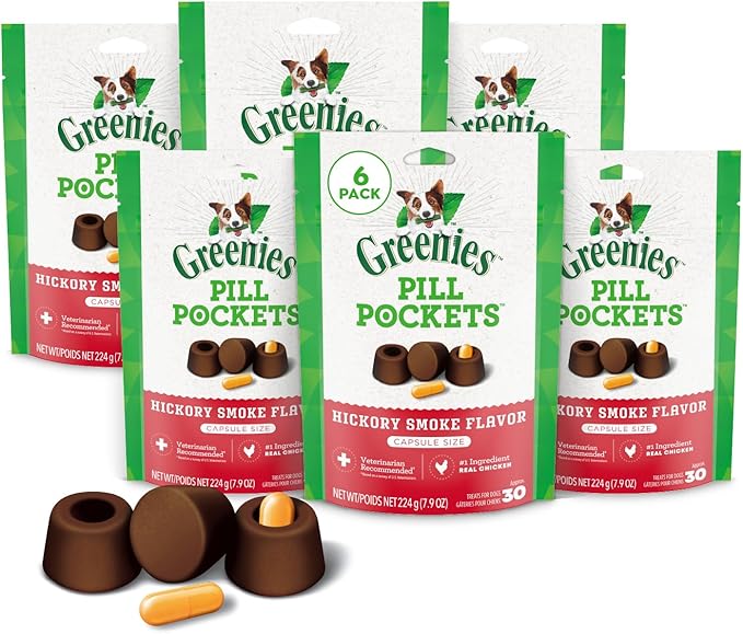 Greenies Pill Pockets for Dogs, Large Size Soft Dog Treats, Hickory Smoke Flavor, (6) 7.9 oz. Pouches