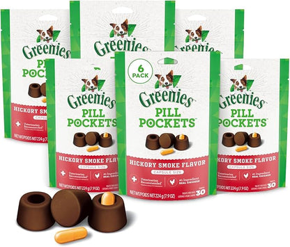 Greenies Pill Pockets for Dogs, Large Size Soft Dog Treats, Hickory Smoke Flavor, (6) 7.9 oz. Pouches