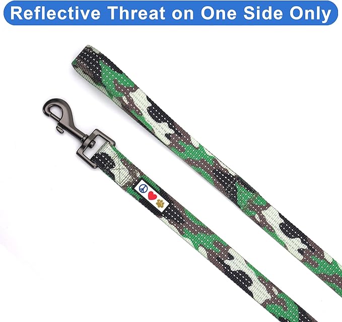 Pawtitas Camo Green Dog Leash 6 ft XS/S Reflective Durable Lightweight Dog Lead for Small Dogs and Puppies