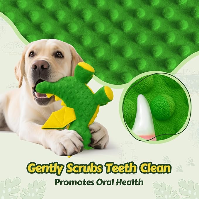 BBeary Squeaky Dog Toys - Soft Plush Dragon Dog Toy with 5 Squeakers & Crinkle Paper, Dog Toys for Small, Medium and Large Dogs to Keep Them Busy (Green,10")