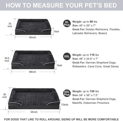 WNPETHOME Dog Beds for Large Sized Dogs, Washable Orthopedic Dog Couch Sofa Bed with Waterproof Lining & Non-Skid Bottom for Pet Sleeping