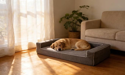 Mama halo Orthopedic Dog Bed with Memory Foam, Waterproof Liner, 3-Sided Bolster Design, Plush Gray, Machine Washable Cover, 34 x 22 Inches (Plush Gray, Medium)